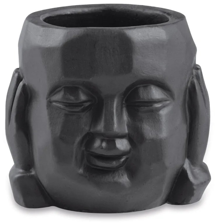 Kit 03 Cachepot Buda Sabedoria Preto em Cimento 7,5 cm - D'Rossi