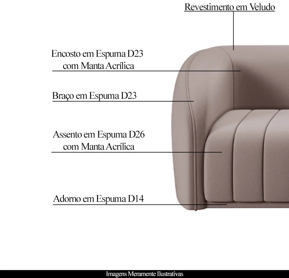 Poltrona Decorativa Sala de Estar Adam Veludo Rosê G45 - Gran Belo