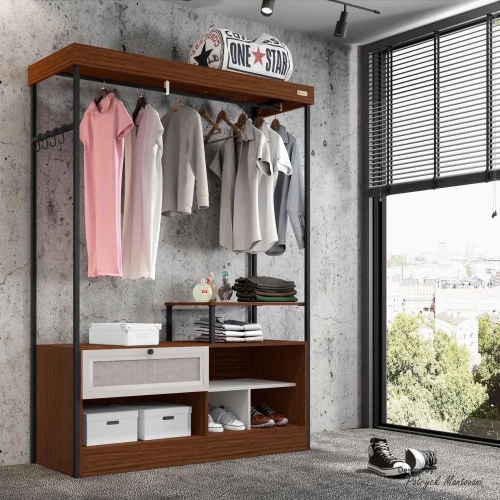 Closet Guarda Roupa Iron 1 Gaveta Imbuia/Bege/Preto - Vizzato - Marrom