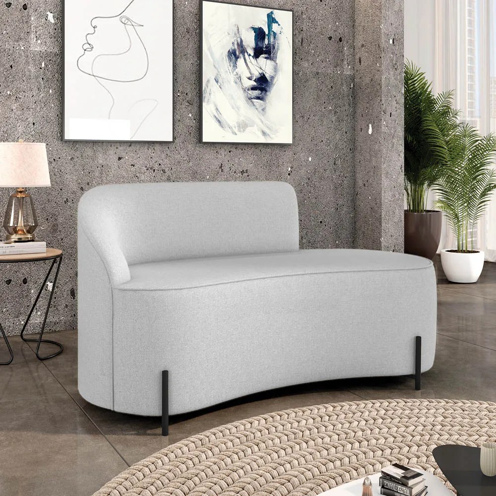 Sofá 2 Lugares Orgânico 140cm Pé Ferro Preto Morgan Linho D03 - D'Rossi - Cinza