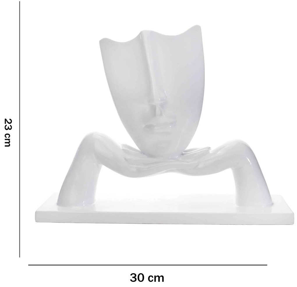 Escultura Decorativa Máscara Com Base Descanso Em Cerâmica Branco 23x30 Cm - D'Rossi