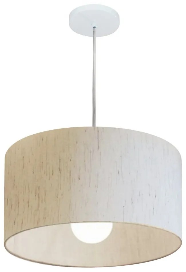 Lustre Pendente Cilíndrico Md-4202 Cúpula em Tecido 40x25cm Linho Bege - Bivolt