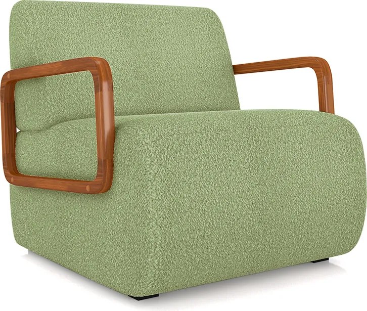 Poltrona Decorativa Sala de Estar Odessa Braços em Madeira Bouclê Verde Oliva G33 - Gran Belo