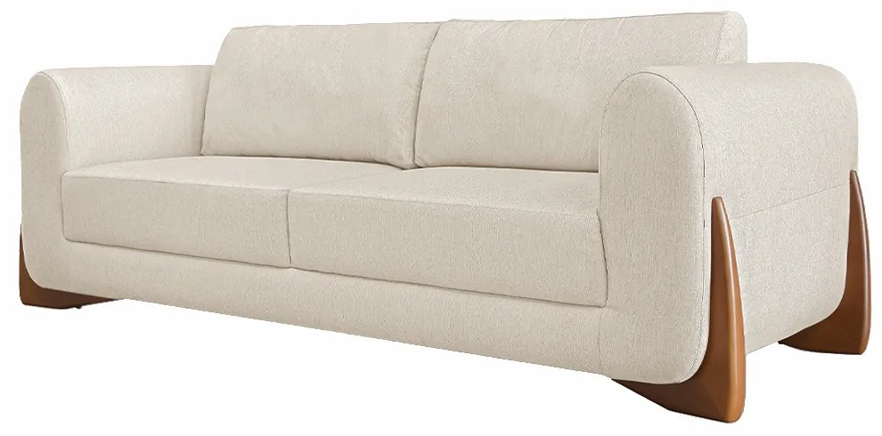 Sofá Decorativo 3 Lugares 250cm Pés em Madeira Buzz Linho Off White Rústico G63 - Gran Belo