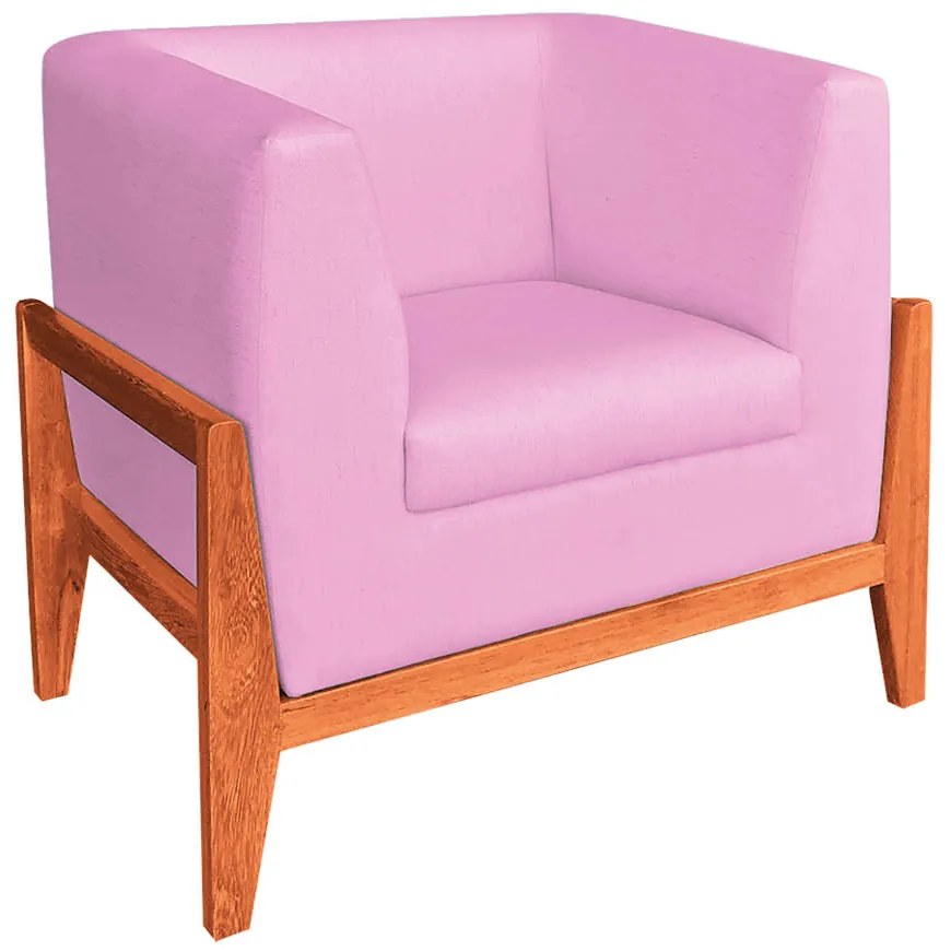 Poltrona Lucy Linho Base Madeira Castanho C05 - D'Rossi  - Rosa Chiclete A08