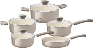 Jogo de Panelas Tramontina Veronese Alumínio e Cerâmica Bege 5 Peças