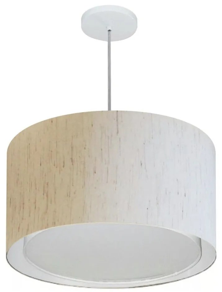 Lustre Pendente Cilíndrico Duplo Md-4287 Cúpula em Tecido 45x30cm Linho Bege - Bivolt