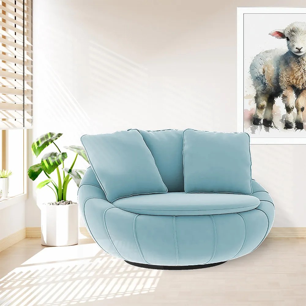 Poltrona Decorativa Redonda Giratória Glória Veludo Turquesa - Sheep Estofados - Veludo Turquesa