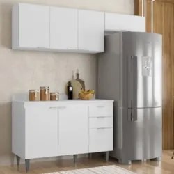 Armário de Cozinha Com Tampo CP03 190cm Pérola Branco Z34     - Mpozen