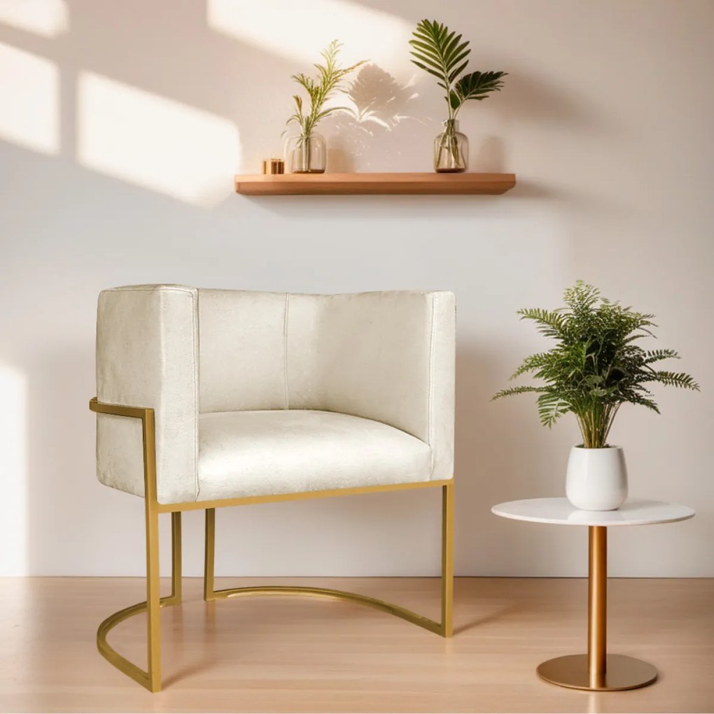 Kit 02 Poltronas Decorativas Luna Base de Ferro Dourado Sintético