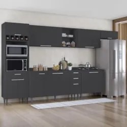 Armário de Cozinha Com Tampo CP06 360cm Pérola Preto Z34      - Mpozen