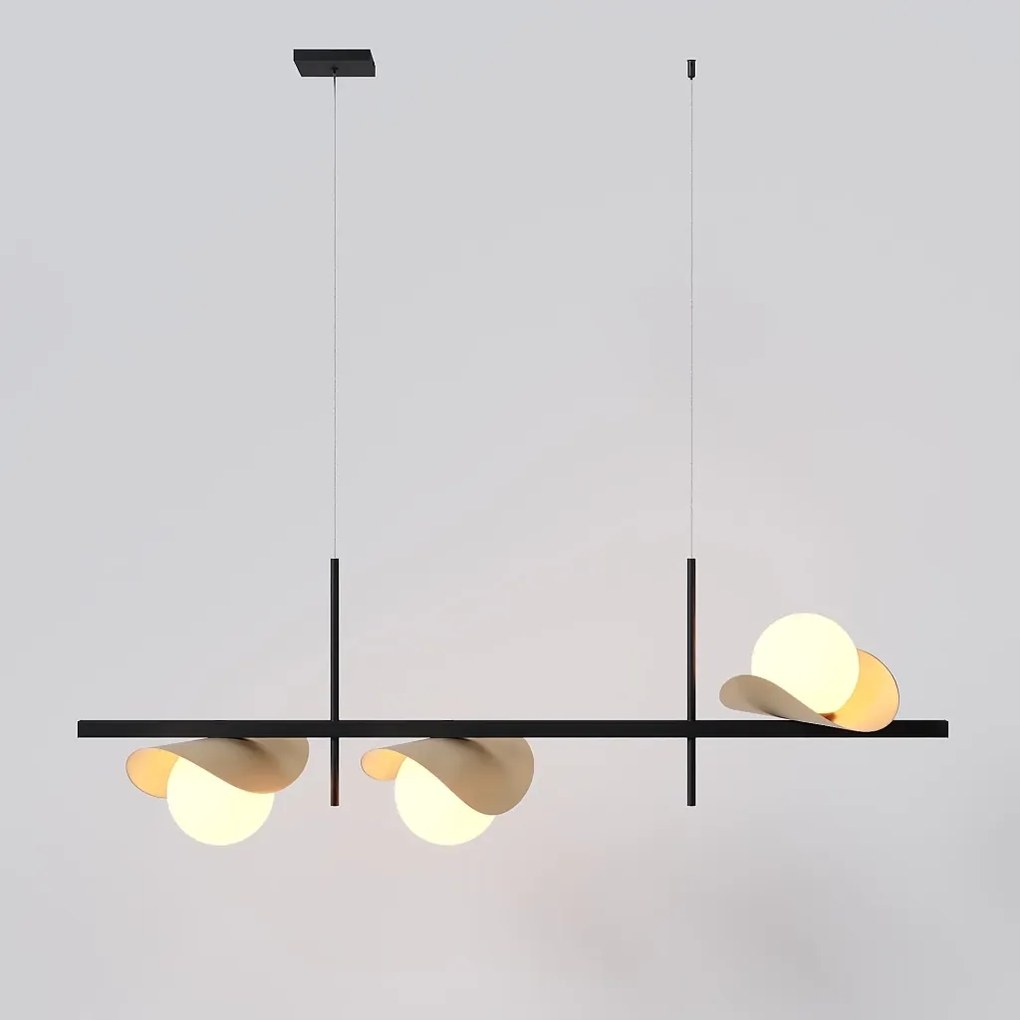 Pendente Calandra Assimétrico Linear 27X21X80Cm Alumínio E Globo Ø10Cm... (CHAMPANHE, FOSCO)