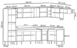 Armário de Cozinha Modulada de Canto 9 Peças CP05 Balcão com Tampo Bra