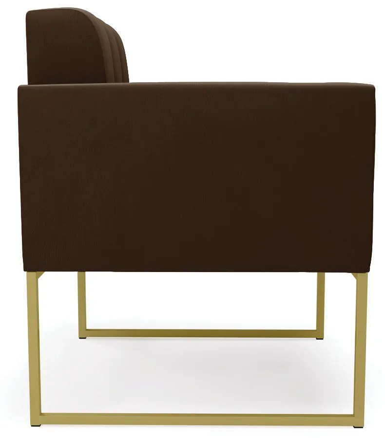 Kit 1 Sofá Namoradeira e 1 Poltrona Elisa Suede Marrom Base Metálica Industrial Dourado - D'Rossi