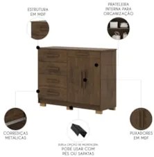Cômoda Quarto Sapateira 2 Portas 4 Gavetas Lírio Imbuia V02 - Mpozenat