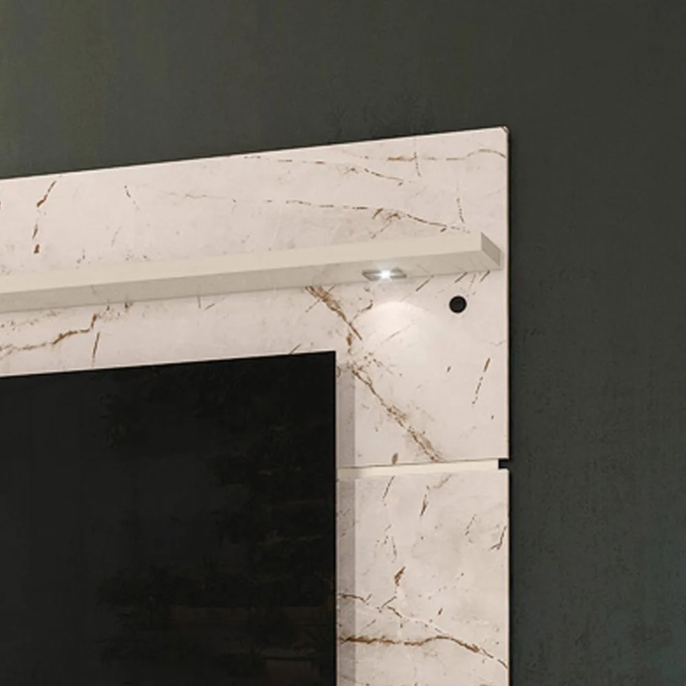 Painel TV 60 Pol 182cm Bancada Suspensa para Sala Quelen M20 - D'Rossi - Calacata e Off White