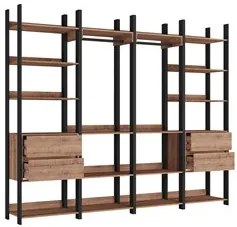 Closet 4 Gavetas 2 Cabideiros Estilo Industrial Chess F04 Preto/Solanu