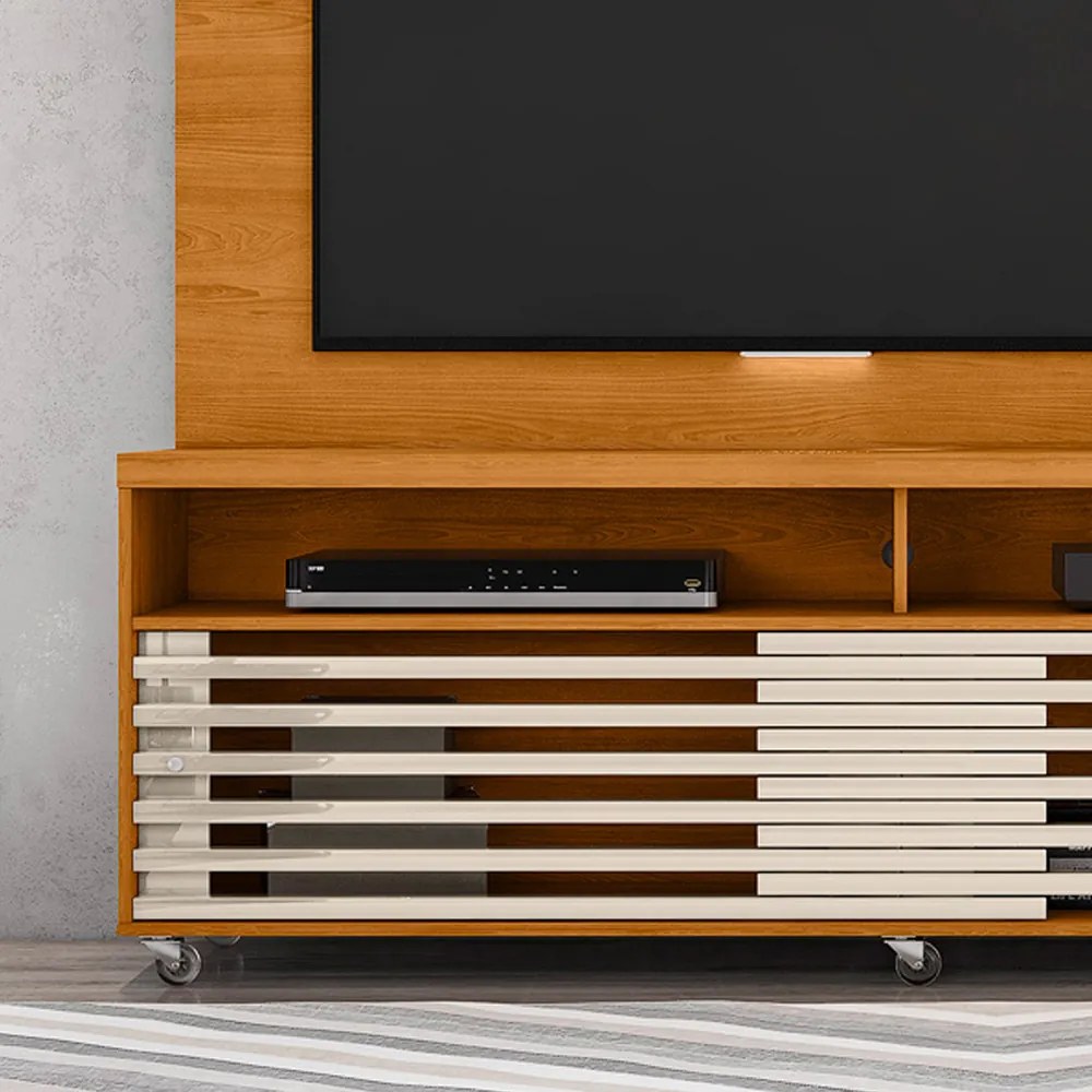 Estante de TV 65 Pol 182cm com Rodízio para Sala Nerion M20 - D'Rossi - Cinamomo(fosco)/Off White(brilho)