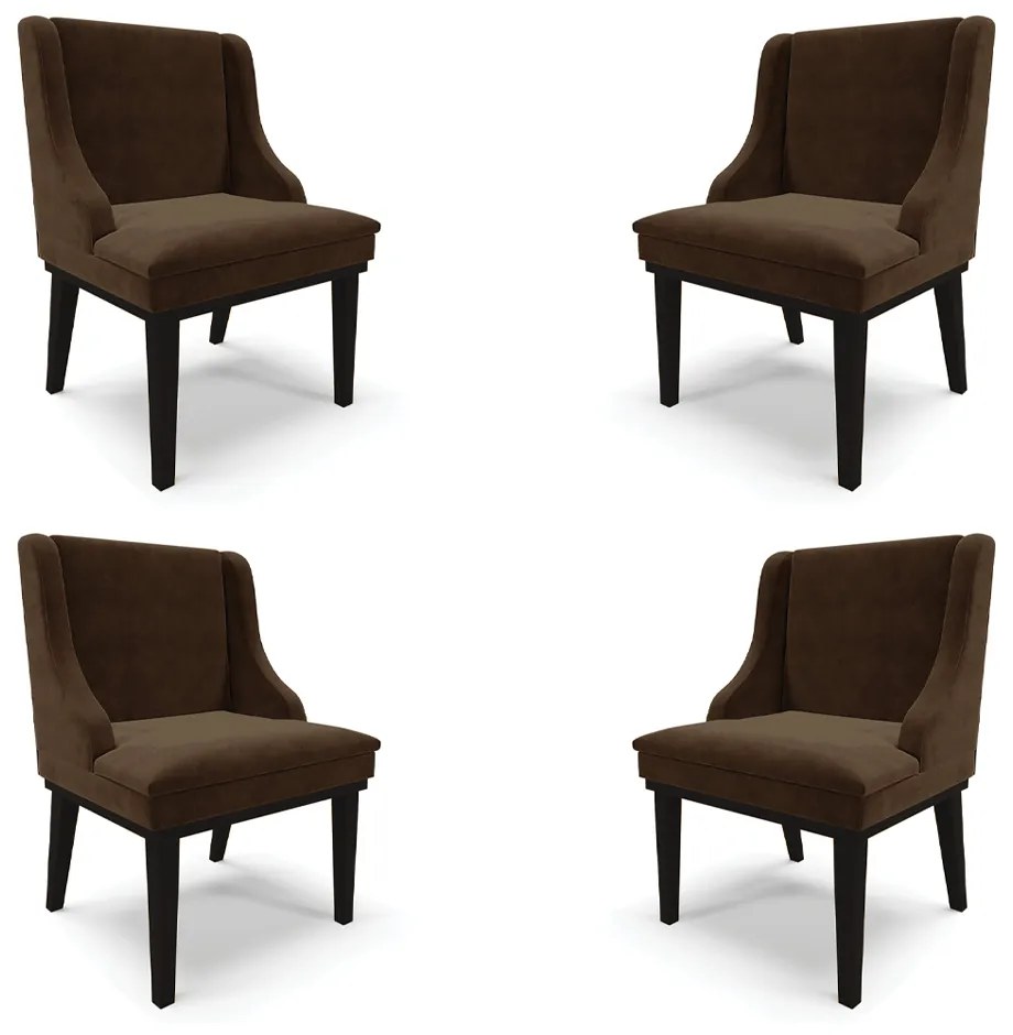 Kit 4 Cadeiras Decorativas Sala de Jantar Base Fixa de Madeira Firenze Suede Marrom/Preto G19 - Gran Belo