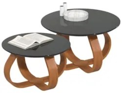 Mesa de Centro com Pés de Madeira Kit 2 Samba Preto E05 - Mpozenato