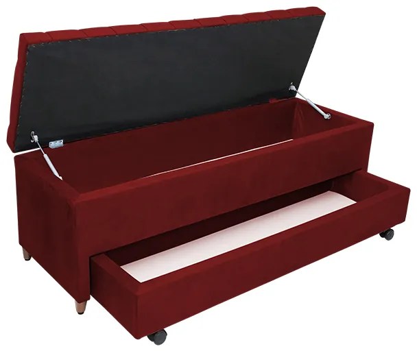 Calçadeira Baú com Sapateira Casal 140cm Paris Capitonê Suede Bordô - Sheep Estofados - Vermelho escuro