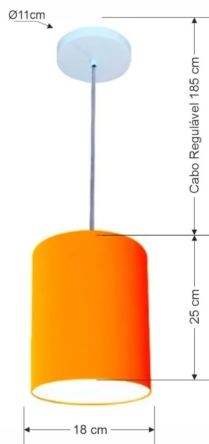 Lustre Pendente Cilíndrico Md-4012 Cúpula em Tecido 18x25cm Laranja - Bivolt