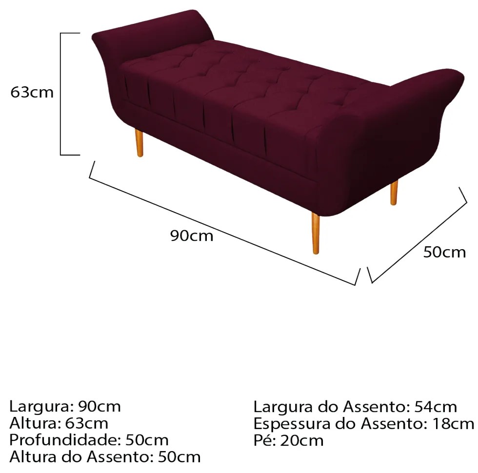 Recamier Estofado Ari 90 cm Solteiro Suede Bordô - ADJ Decor