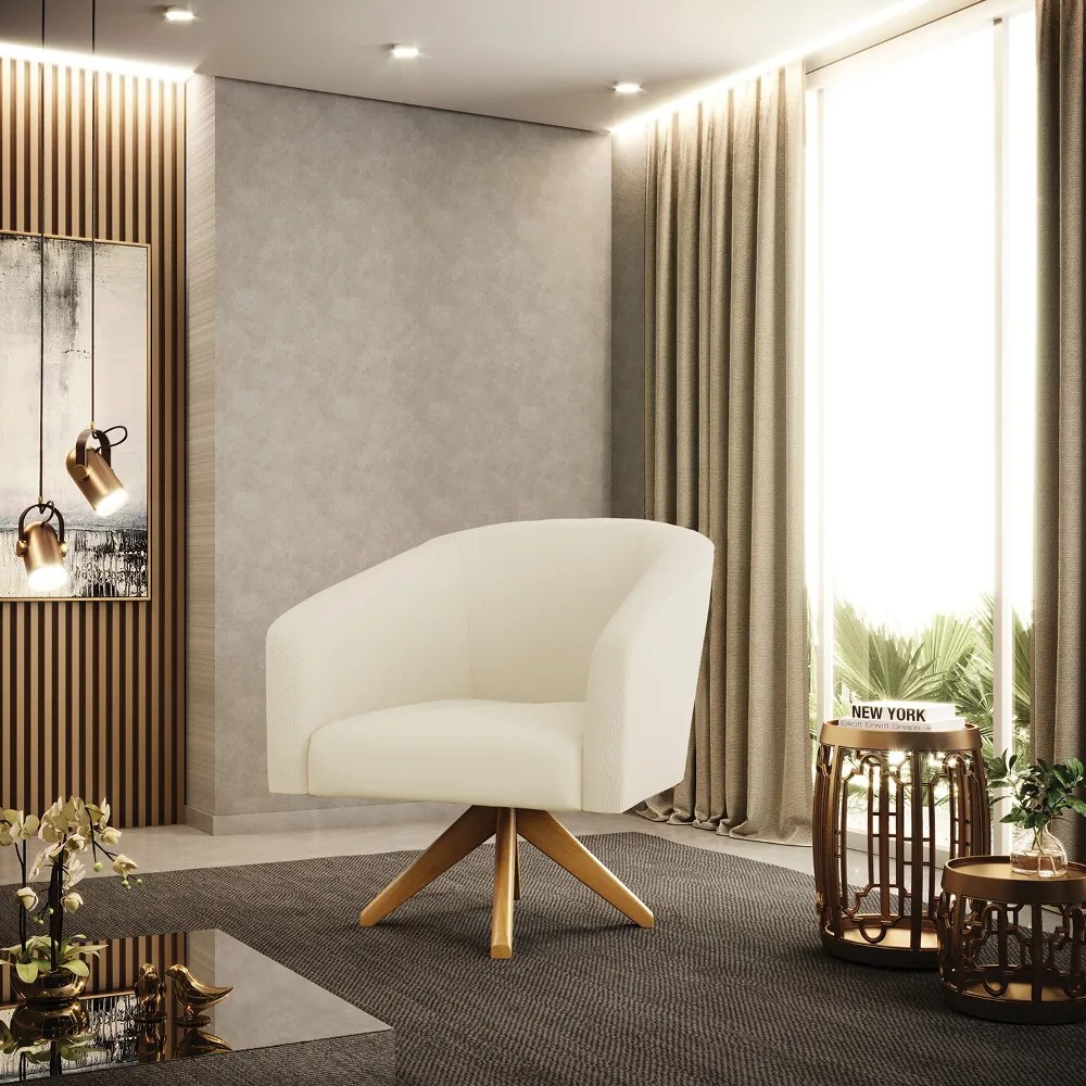 Poltrona Decorativa Giratória MA30 Stella Cotelê Int/Veludo D03 - D'Rossi - Off White