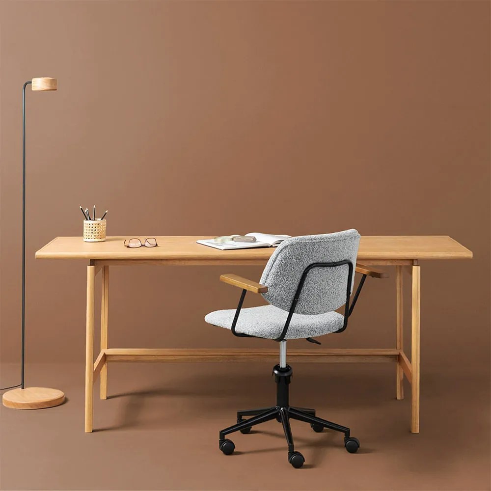 Conjunto Office - Escrivaninha Nori Natural 1,85m + Cadeira de Escritório Collin Cinza