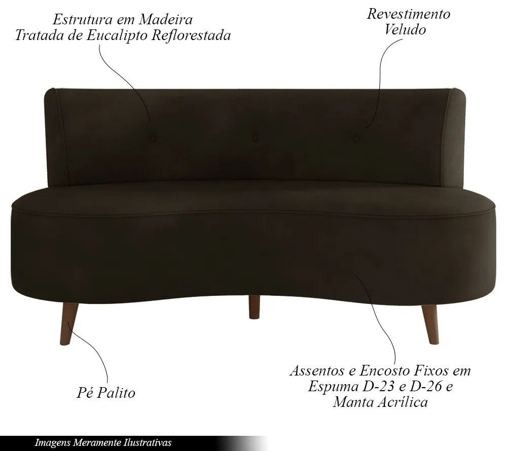 Sofá Living 2 Lugares 160cm Aang Pés Palito Veludo Marrom G33 - Gran Belo