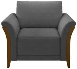 Kit Sofá Living 3 Lugares e Poltrona 102cm Pés Madeira Roya Z32 Linho