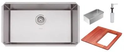 Cuba Tramontina Quadrum 70 U Undermount em Aço Inox Scotch Brite 70 x 40 cm com Dosador de Sabão, Tábua e Cesto