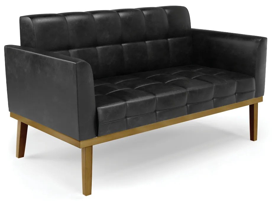 Poltrona Namoradeira Decorativa Karen Pés Fixo em Madeira Castanho PU Preto Brilho G19 - Gran Belo
