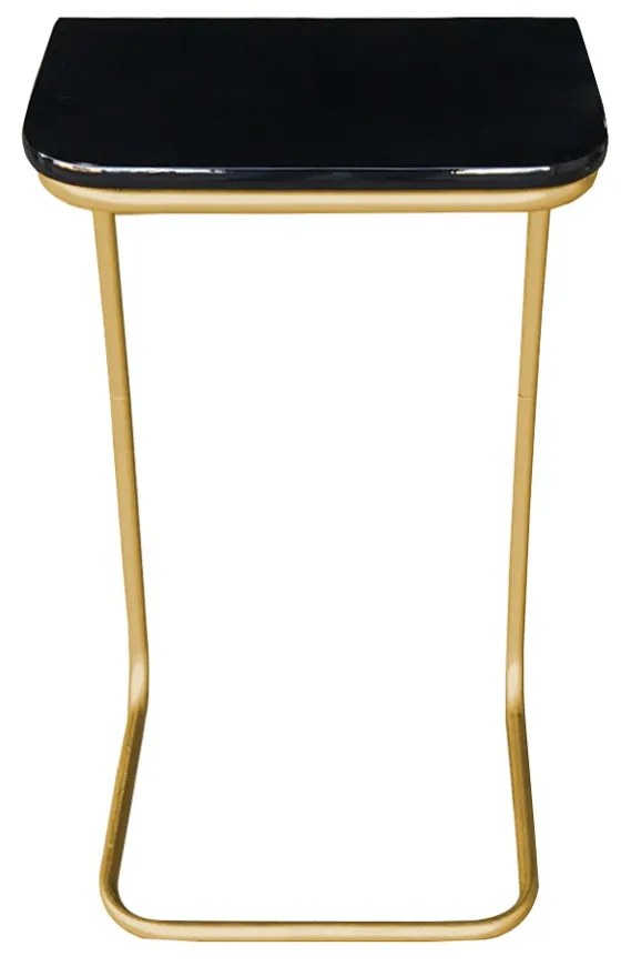 Kit 02 Mesas Lateral Tampo Preto Multiuso para Sofá Base Metálica D'Rossi - Dourado