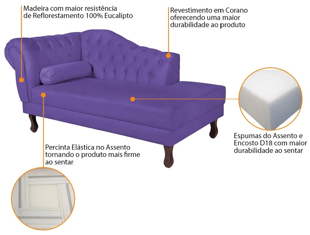Recamier Diana 140cm Lado Direito Corano Roxo - ADJ Decor