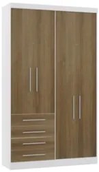 Guarda Roupa Solteiro 135cm 4 Portas 4 Gavetas Taiga Branco/Avelã L01