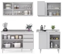 Armário de Cozinha Modulado de Canto Esquerdo 4 Peças CP48 com Pia Ino