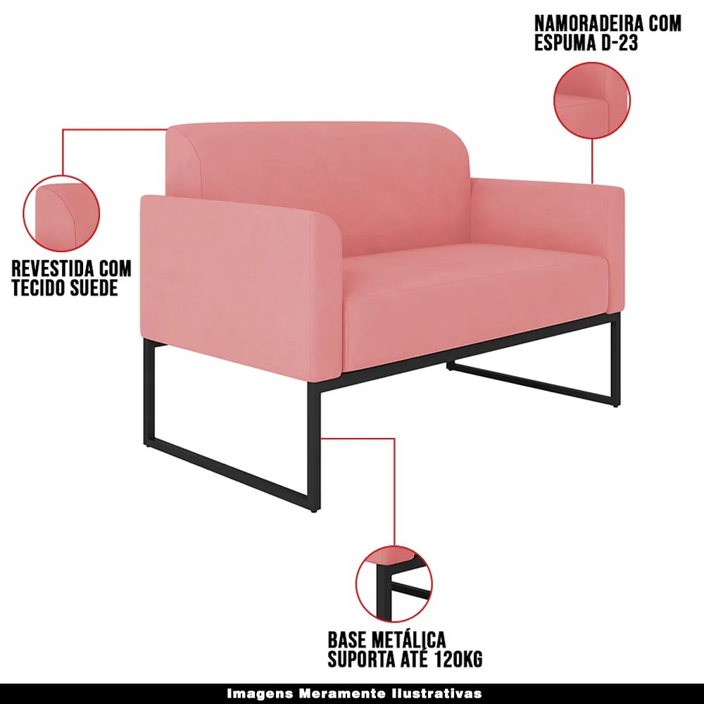 Poltrona Namoradeira Decorativa Isabella Base Industrial Suede Rosê/Preto G19 - Gran Belo