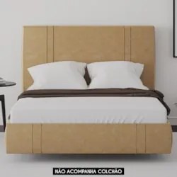 Cama Casal Flutuante Com Cabeceira 140cm Lyra Sintético Bege S05 - Mpo