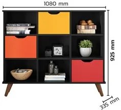 Nicho Organizador Multifuncional 6 Nichos 3 Gavetas Pés Retrô Cube Q01