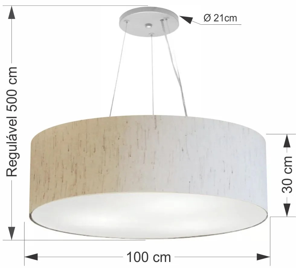 Lustre Pendente Cilíndrico Md-4381 Cúpula em Tecido 100x30cm Linho Bege - Bivolt