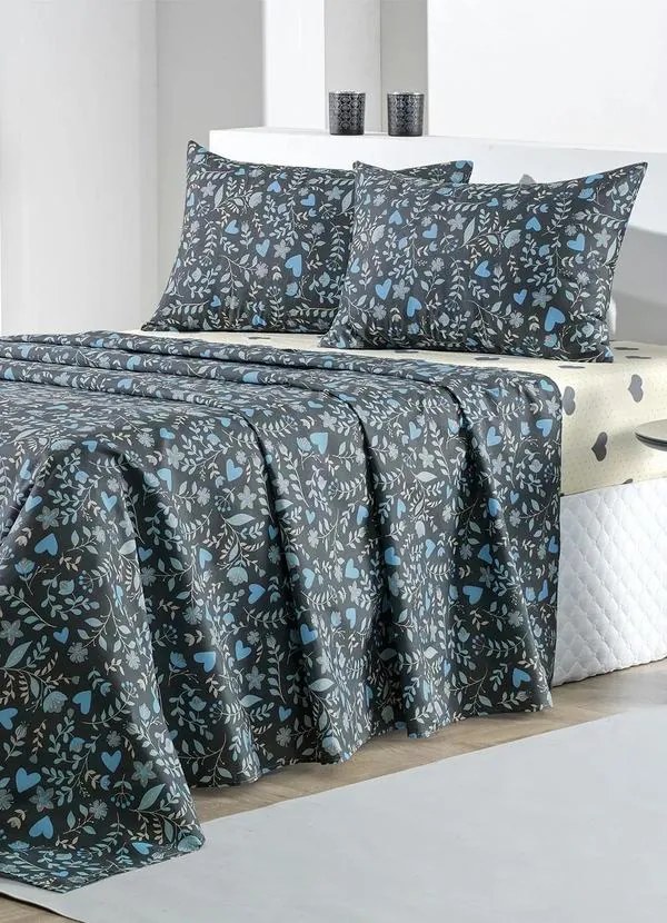 Jogo de Cama 150 Fios Floral Queen 4 Peças
