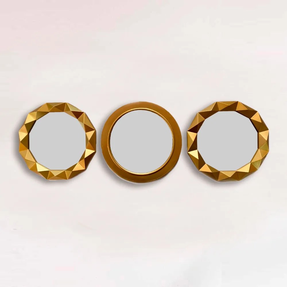 Kit 03 Espelhos Decorativo Moldura Redonda Dourado E02 - D'Rossi