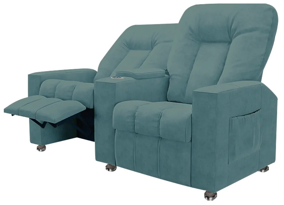 Poltrona Reclinável 2 Lugares para Sala de Cinema Pequim Veludo Azul Claro G23 - Gran Belo