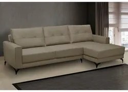 Sofá 4 Lugares com Chaise Direito 265cm Soreh F05 Veludo Castor - Mpoz