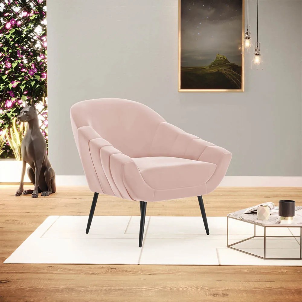 Poltrona Giovana Veludo Pés Palito de Ferro D03 - D'Rossi - Rose