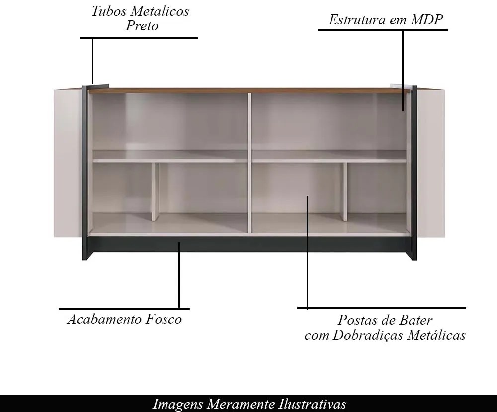 Buffet Aparador Decorativo 160cm Destin Off White/Preto G73 - Gran Belo