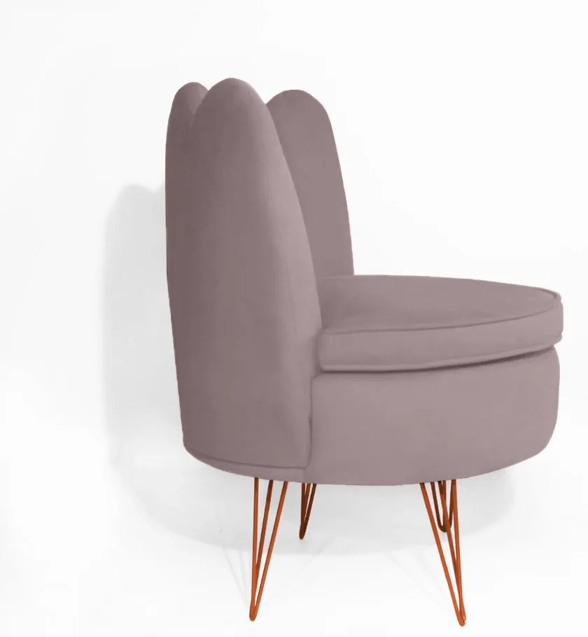 Poltrona Dália Pés Hairpin Legs Bronze Veludo Crepe