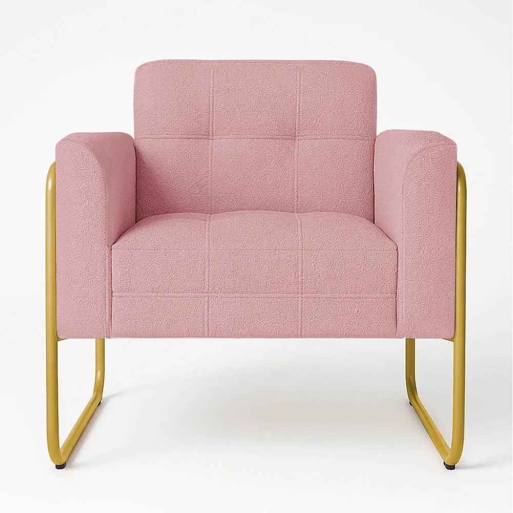 Poltrona Sala Industrial Alta Tubo Dourado Elisa Bouclê D03 - D'Rossi - Rose