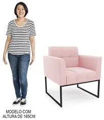 Sofá Namoradeira e 1 Poltrona Base Industrial Preto Ana Suede Rosa Beb